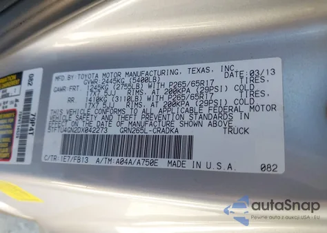 2013 Toyota Tacoma Prerunner V6 z USA, uszkodzony, nr VIN 5TFTU4GN2DX042273